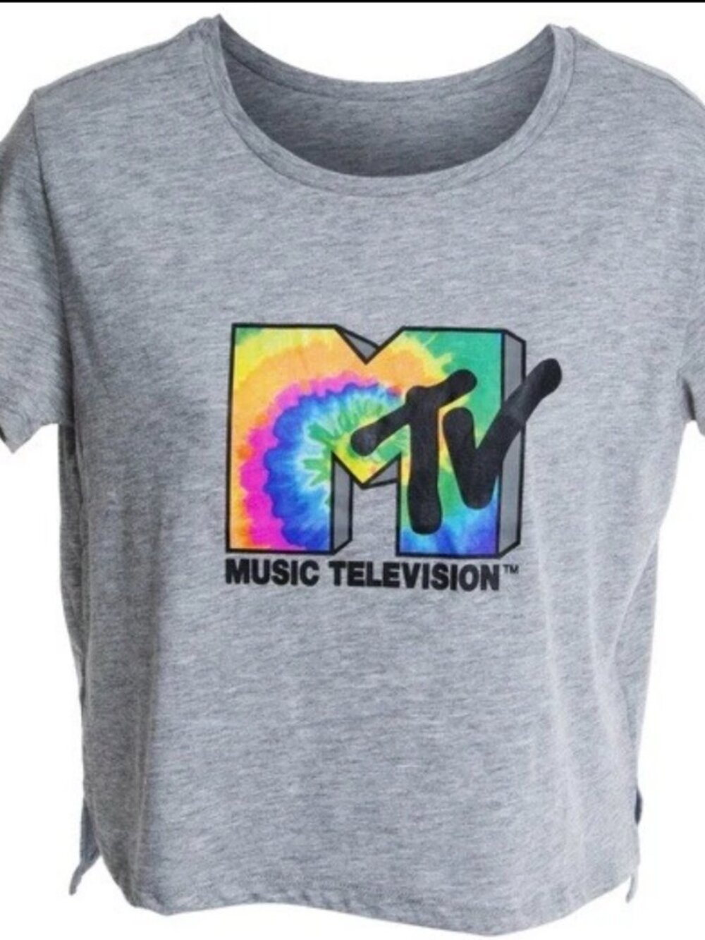 MTV Rainbow Tie Dye Classic Logo Cropped Graphic Tee Womens Juniors Medium